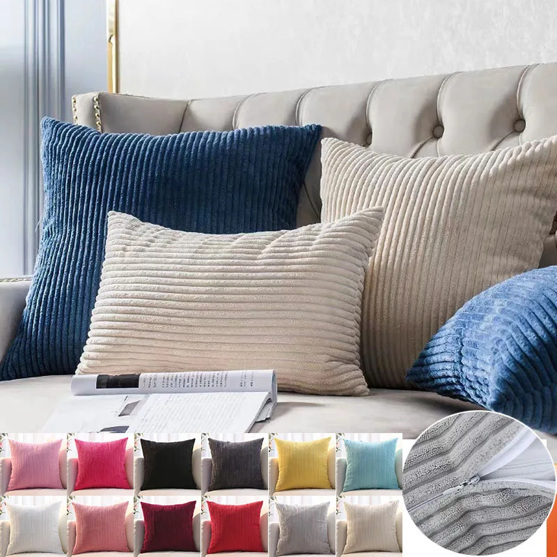 

1PCSupersoft Corduroy Cushion Cover Solid Striped Throw Pillow Covers Decorative Pillow Case for Sofa Bed Living Room Decoration