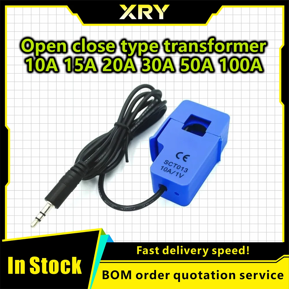 Sensor de corriente CA não invasivo, transformador de corriente de núcleo dividido, 10A, 20A, 30A, 50A, 60A, 100A, SCT-013-030-00