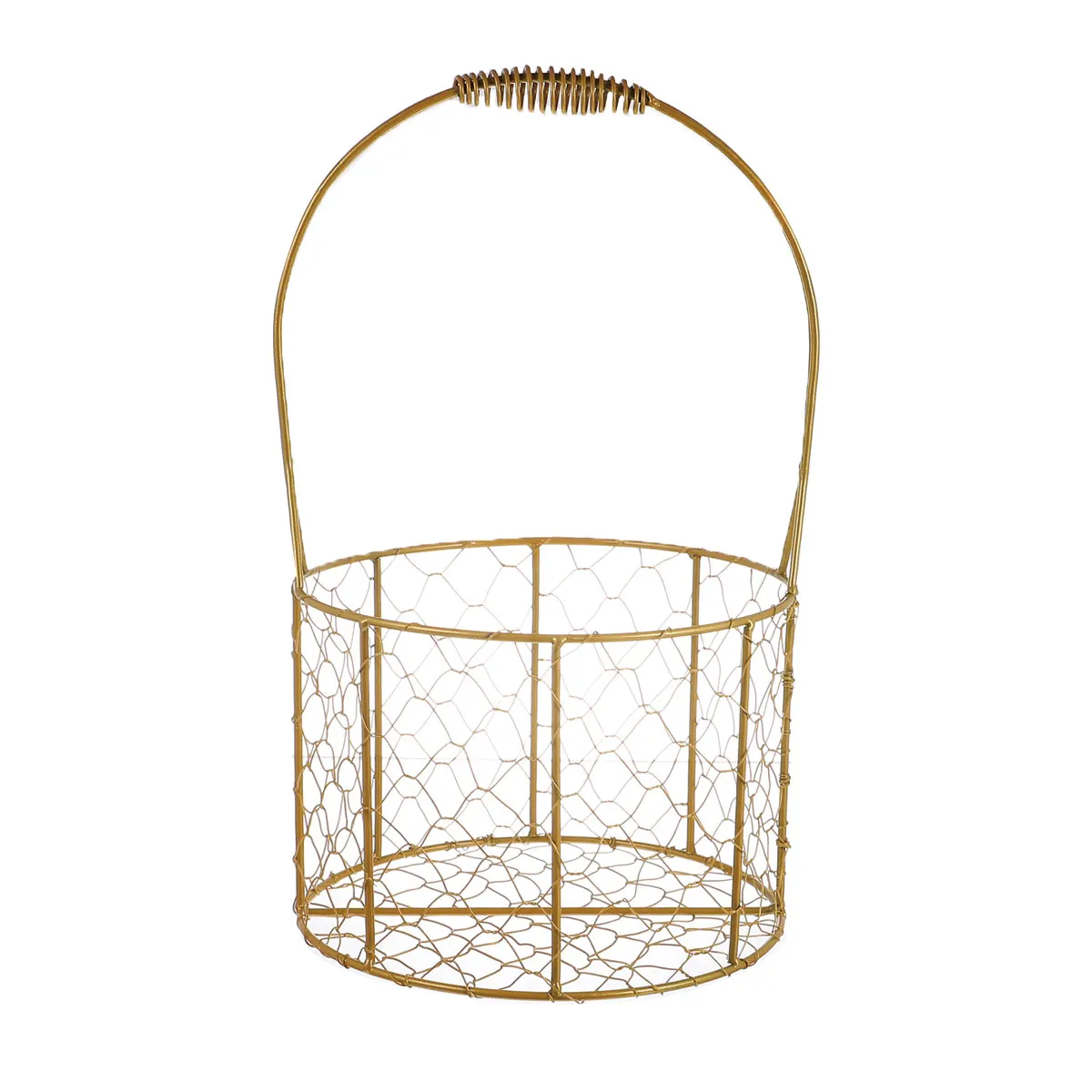 

1pc Handheld Woven Basket Golden Round Snack Gift Basket For Wedding Party Matte Finish Metal Stoving Varnish