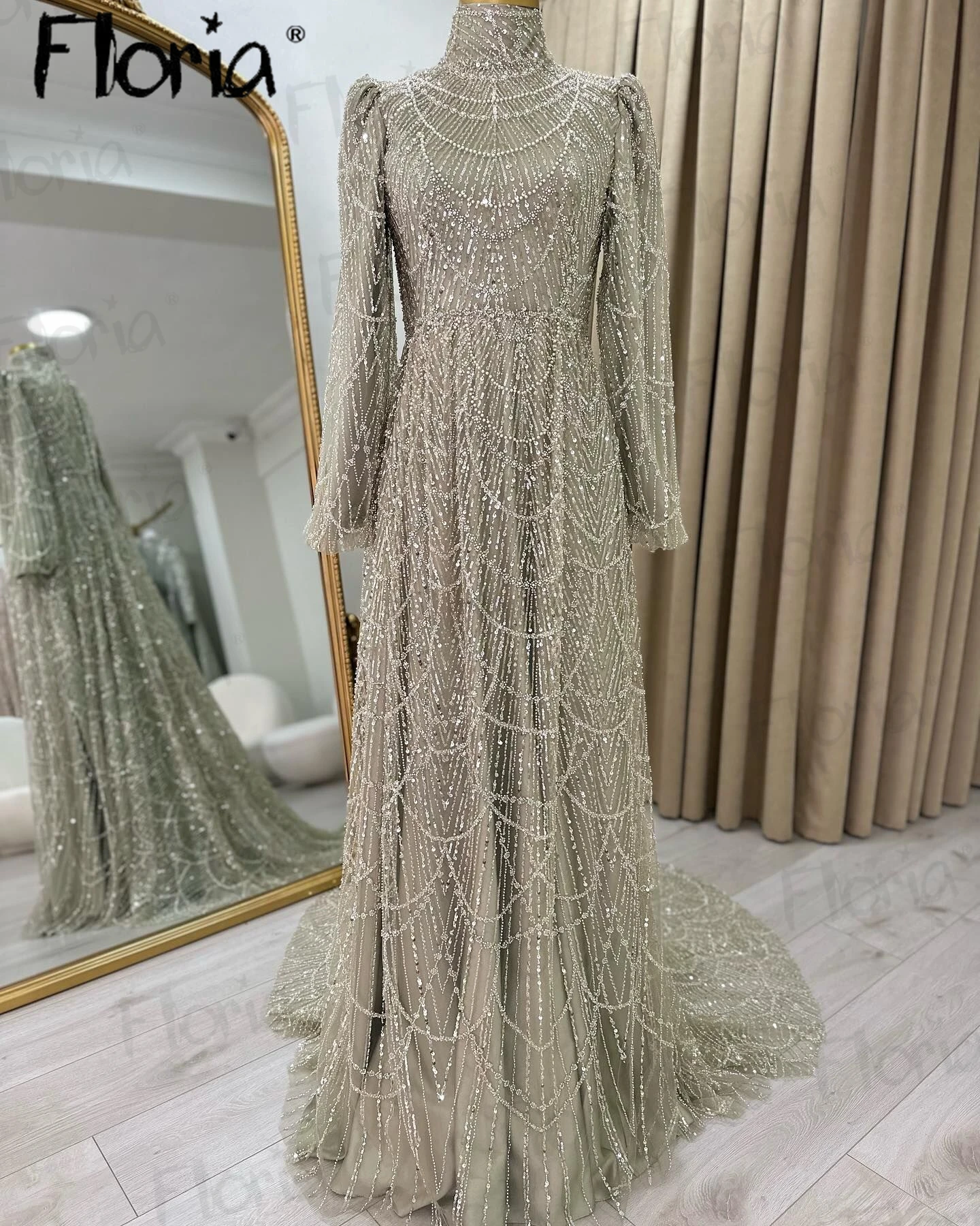 Caramel Muslim Evening Dress For Women Wedding Party Luxury A Line Formal Prom Dresses Vestidos Mama De La Novia Elegantes 2024