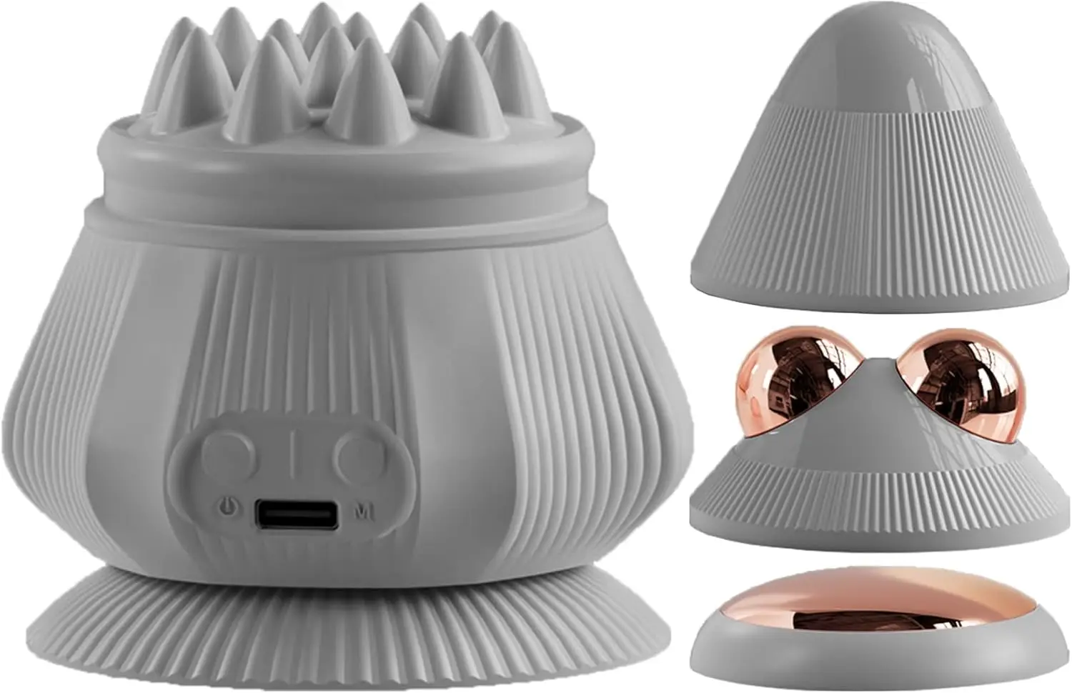 Mini Electric Silicone Scalp & Body Massager with Suction Cup – 4 Massage Heads, Rechargeable Vibration & Heat, Handheld Portabl