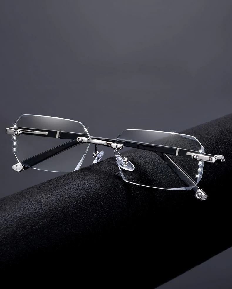 Randlose Anti-Blaulicht-Lesebrille für Männer und Frauen, Strassbesetzte Blaulichtfilter-Brille, Optische Gläser, Lesebrille – Detail 4