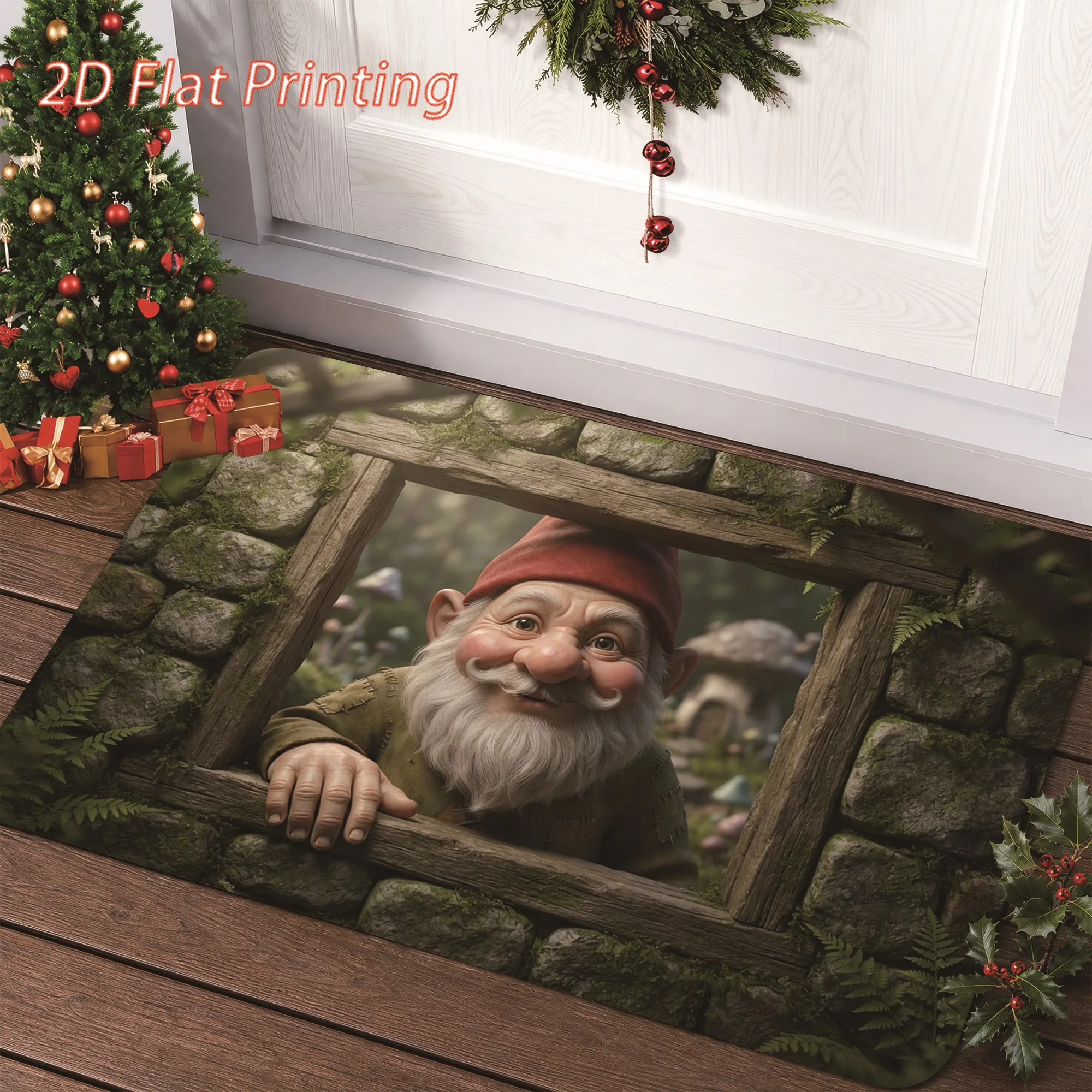 Soft Neutral Winter Pine Christmas Door Mat Watercolor Snow Forest Fir Tree Pattern Rug Entryway Home Accent