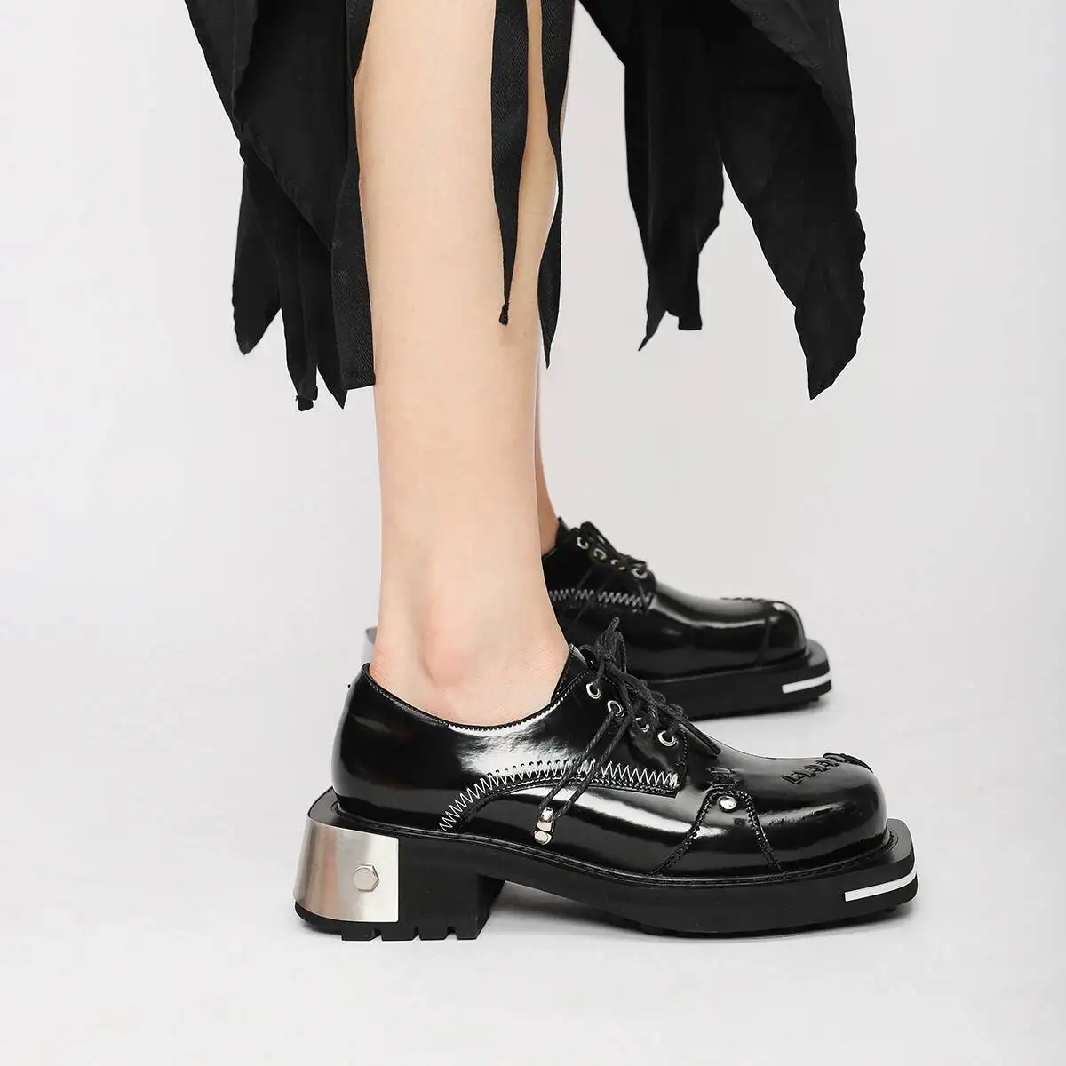 Zapatillas Retro de Metal y Cuero Genuino para Hombre y Mujer, Zapatillas de Lujo Casuales con Cordones y Cierre, Planas, Negras, para Pareja