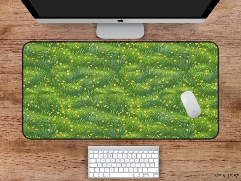 Cute Floral Grass Desk Mat,anime Grass Table Mat,nature-inspired Anime Game Mousepad,aesthetic Deskmat for Comfortable Workspace