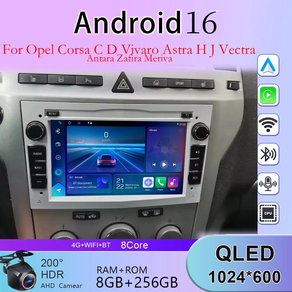 Für Opel Corsa C D Vivaro Astra H J Vectra Antara Zafira Meriva Autoradio Android 16 4G+WIFI Carplay Auto-Multimedia-Video GPS BT