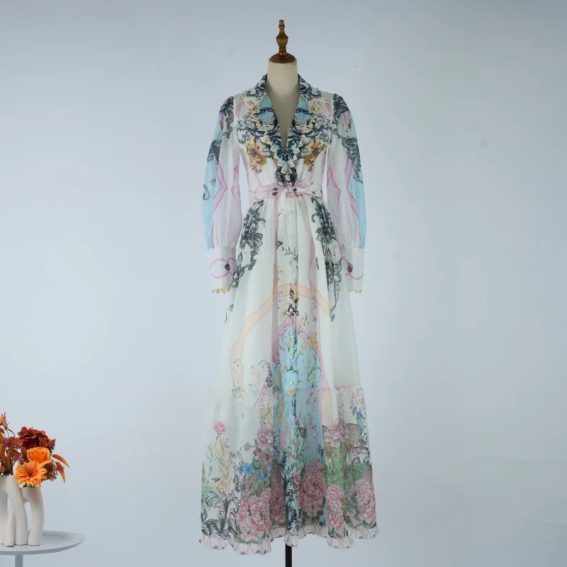 V-Ne Long Sve Slim Fit Dr Abito a trapezio a vita alta Vintage Court Sle stampato con cintura in vita Casual da donna Dr