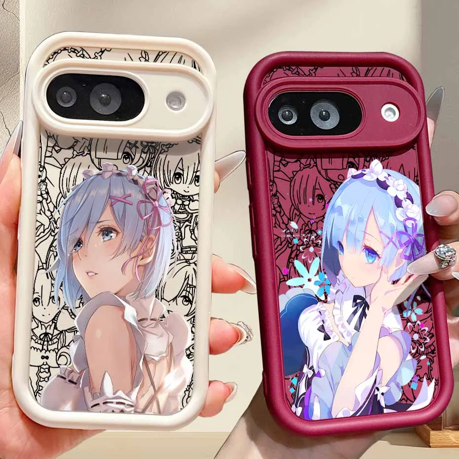 Coque de téléphone en silicone souple et stylée avec motif Rem mignon et cordon en forme d'escalier pour Google Pixel 10 9A 9 8A 8 7A 7 Pro XL