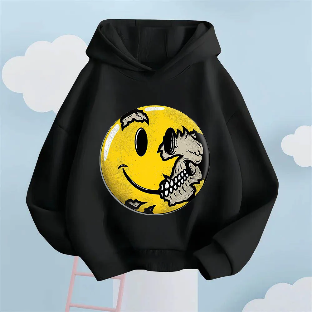 

Newskull smiling face printedchildren's hooded sweatshirt for boys and girls children's autumn and winter casual warm sportswear