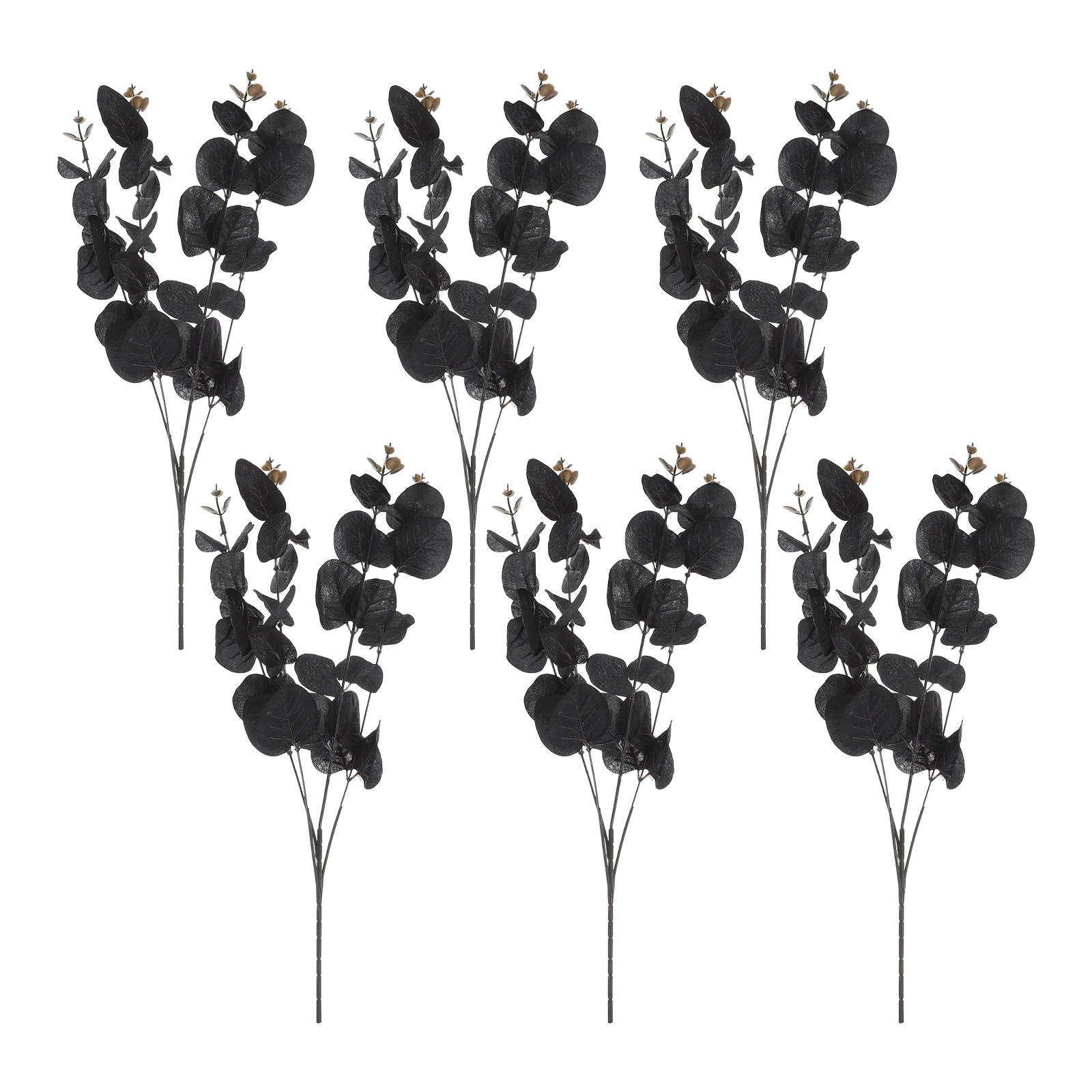 

6pcs Black Artificial Eucalyptus Leaves Stems Realistic PVC Material Indoor Outdoor Decoration Wedding Plants Leaf