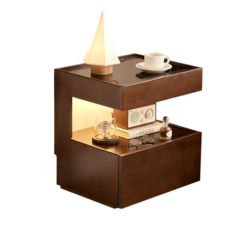 Solid wood bedside table household bedroom 2025 explosion locker suspension smart bedside shelf small cabinet