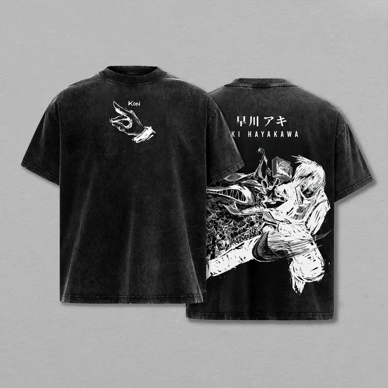 اليابانية الساخن أنيمي Denji Pochita الجرافيك تي شيرت الرجال النساء غسلها القطن بلايز خمر ملابس فضفاضة Harajuku الذكور تي شيرت #2