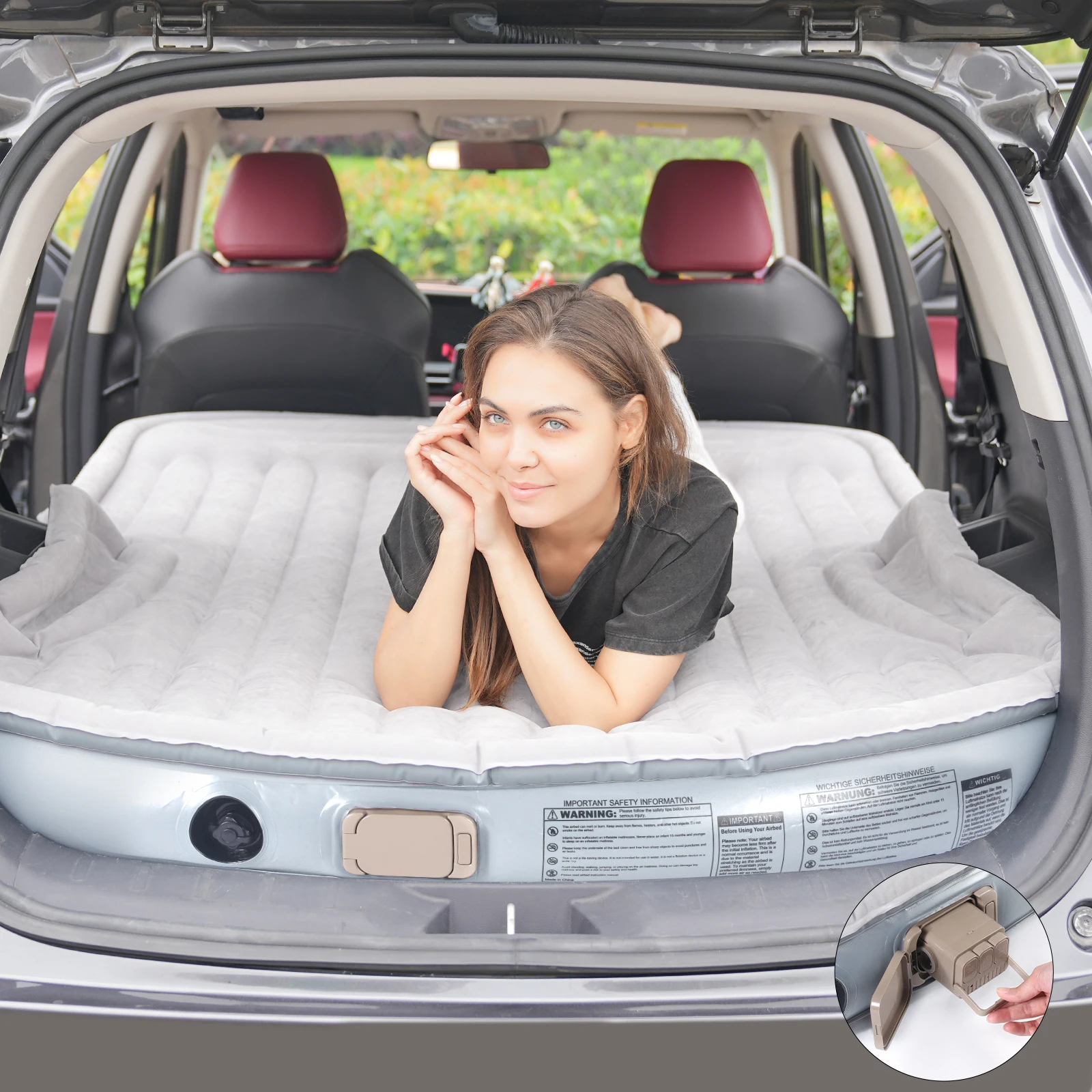 QDH SUV Air Mattress with Built-in Electric Pump Thickened and Flocked Car Bed for Travel and Camping Self-Inflating Mattress