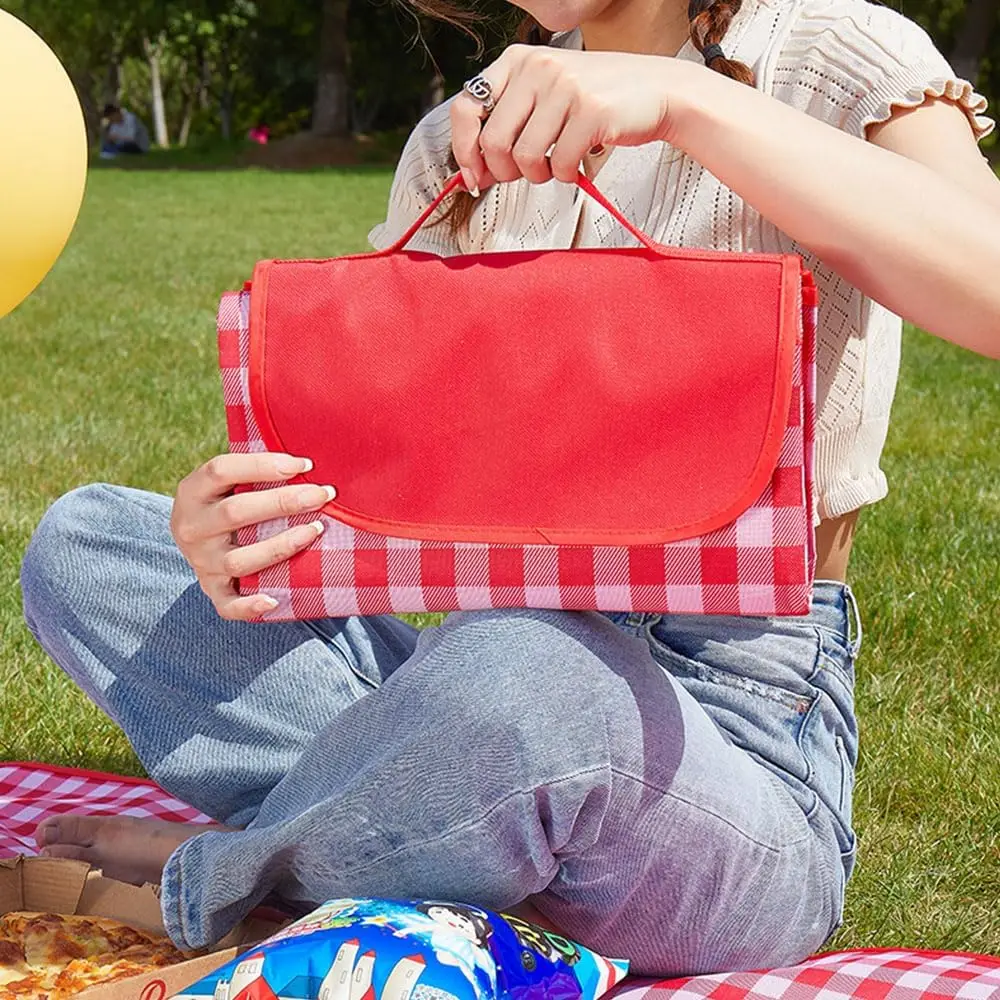 

Extra Large 80x80in Beach Blanket, Waterproof & Sand Free, Foldable Picnic Mat for Outdoor Activities - Classic Red Check