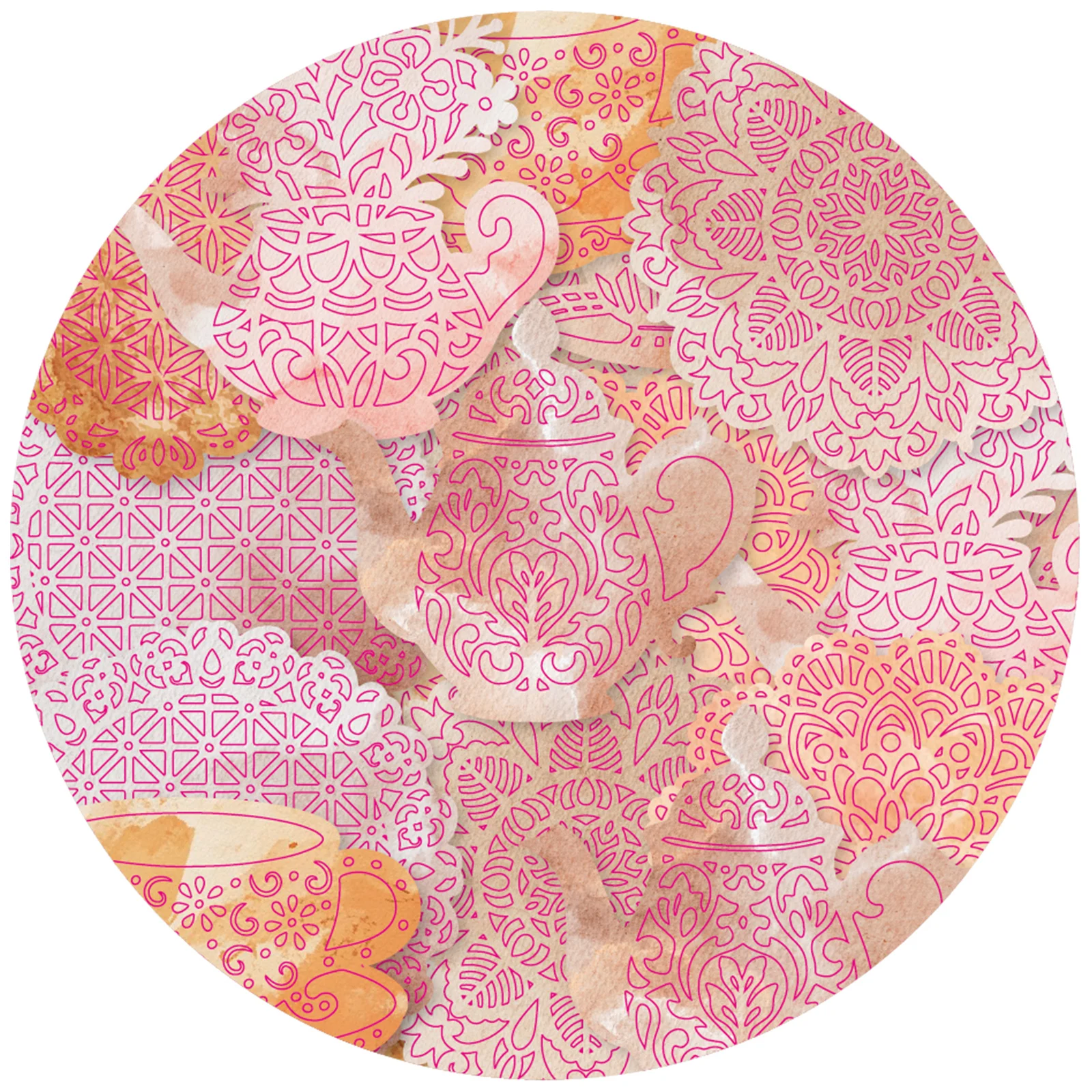 Etori Life 16Pcs Warm Orange and Pink Afternoon Tea Tea Set Sticker Pack with Watercolor Gradient Lace Hollow Patterns, Suitable for Decorating Notebooks, Phone Backs, Diaries, Guitars, Sticker Books, Postcards and Envelopes, Helmets and Bicycles, Scrapbooking Supplies, Office Decoration Supplies, Gift Paper Bags, Vintage Aesthetics, Art Supplies, Cycling Decals, Back-To-School Season