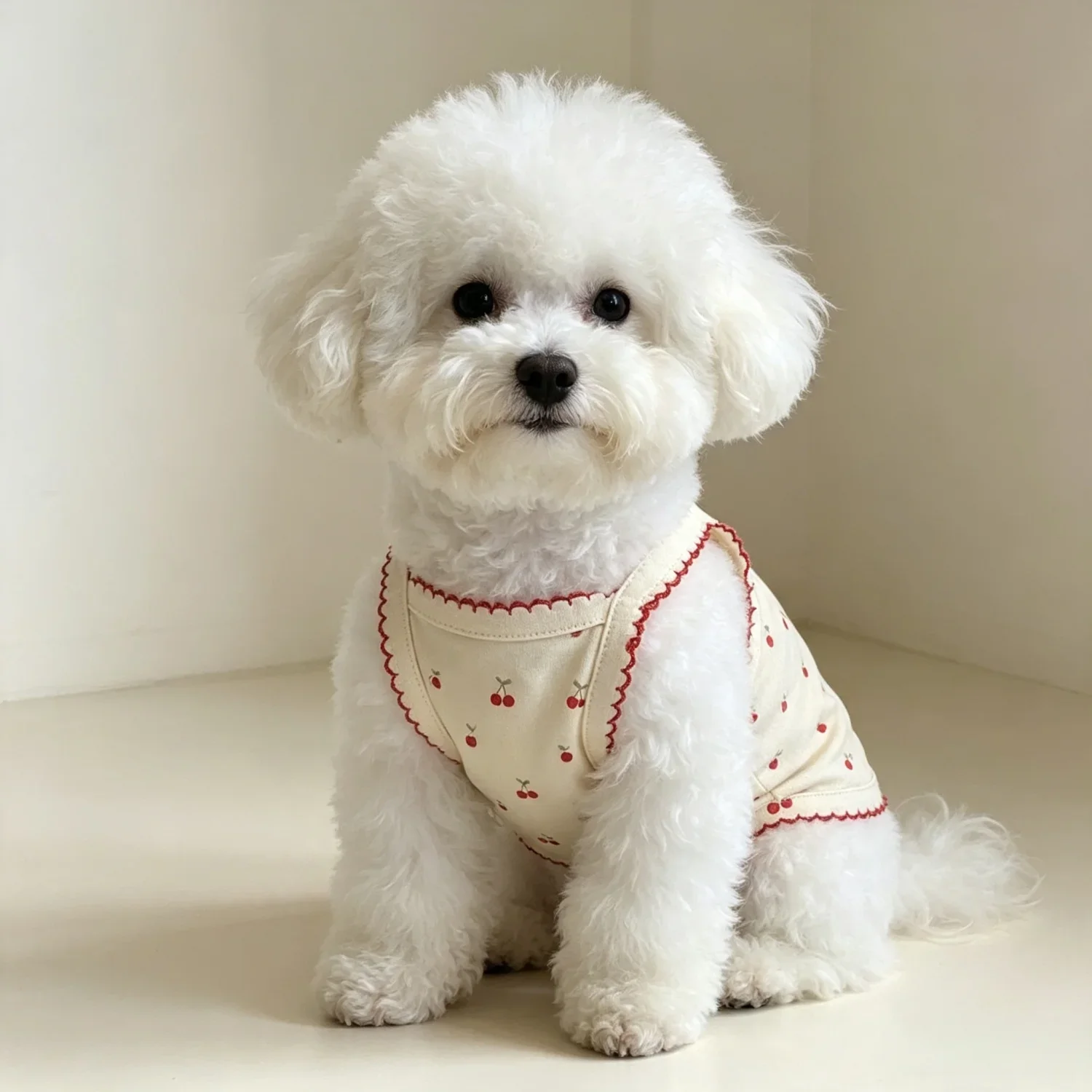 Sommerweste für kleine Hunde, niedliches Kirschmuster, Haustierkleidung, atmungsaktives ärmelloses Welpenshirt aus Baumwolle für Bichon Teddy Cat – Detail 15