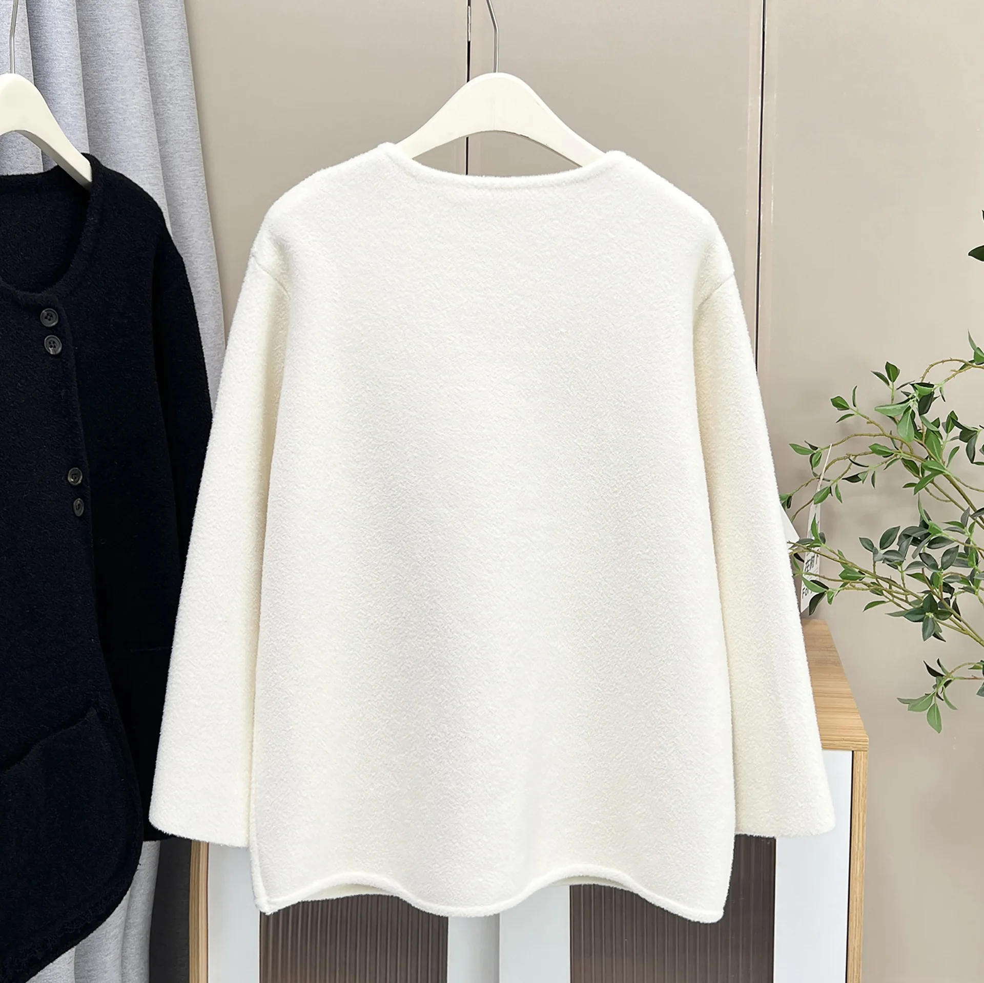 Fashion Plus Size Women's Woolen Coat Korean-style Elegant Pocket Casual Cardigan Overcoat 2520