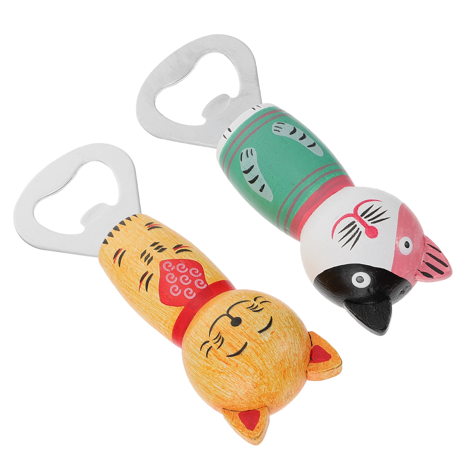 

2 Pcs Cat Shaped Fridge Magnet Sticker Wood Beer Bottle Opener Wall Mounted Refrigerator Decor Kitchen Bar Use