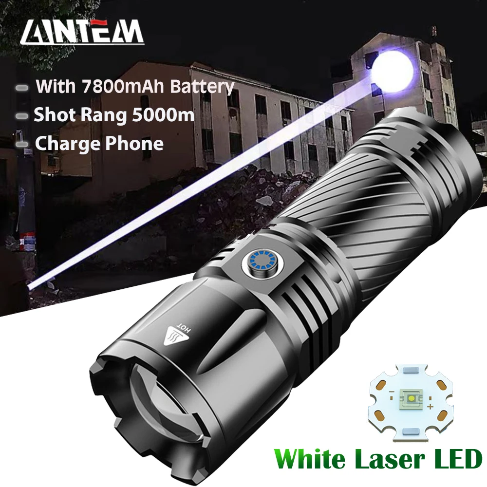 Super Long Range 5KM LED Flashlight Type-C Charging 20000LM Strong Light Tactical Torch Lamp Outdoor Portable Lantern Waterproof