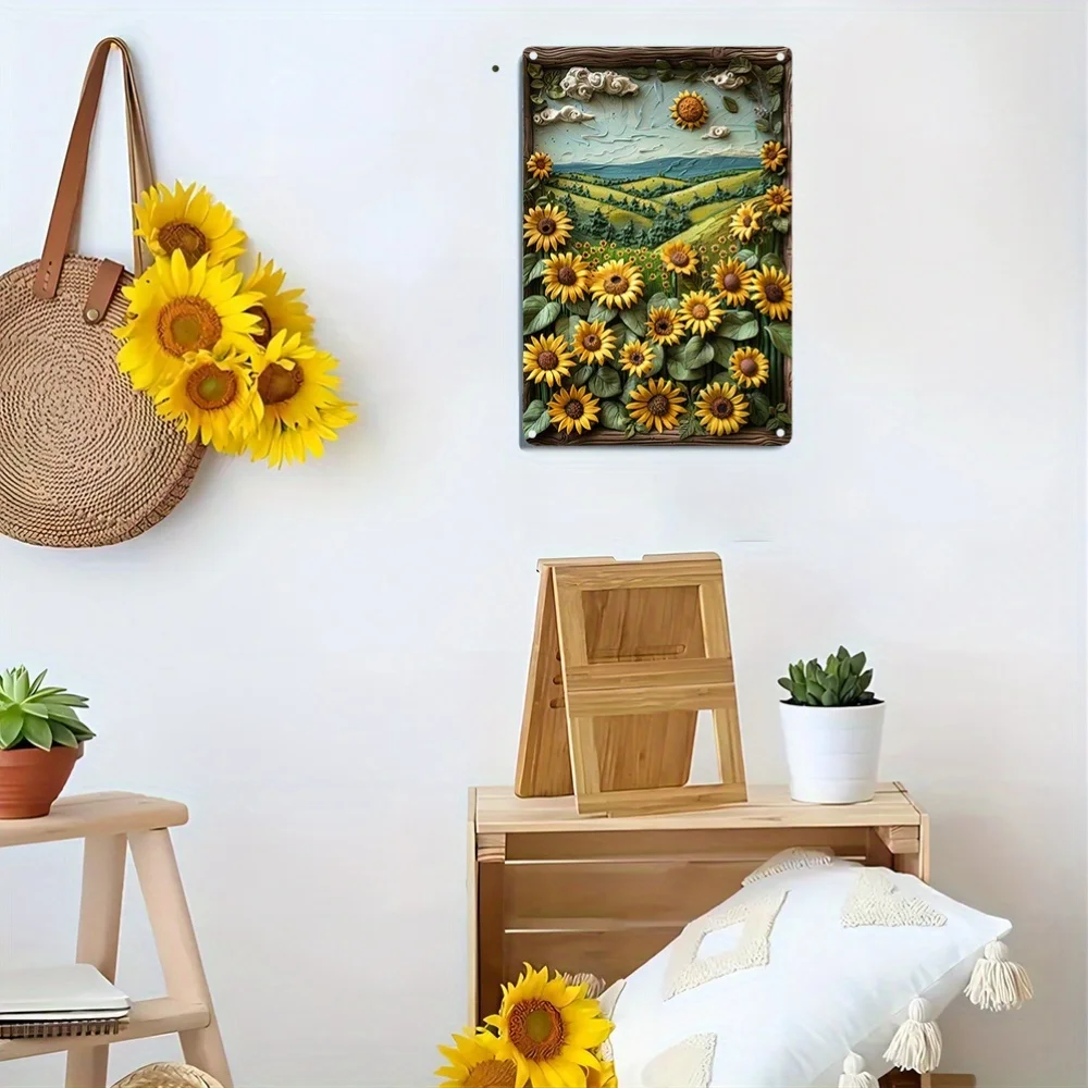 8x12 Inch 100% Aluminum Tin Sign: Sunflower Field Theme Decoration - 32% Higher Bending Resistance