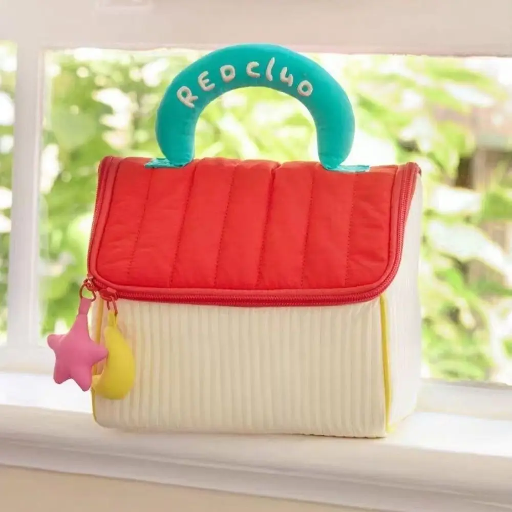 حقيبة مكياج على شكل كابينة لطيفة ذات سعة كبيرة، حقيبة مستحضرات تجميل مربعة الشكل، حقيبة تخزين محمولة بسحاب