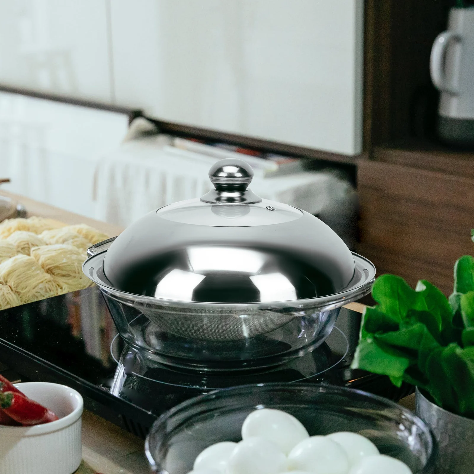 

Stainless Steel Pot Lid With Clear Tempered Glass Cover Anti-Scald Vent Universal Fit For Cookware Kitchen Gadget Cooking Pot