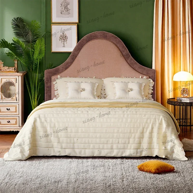 FG Bedroom French Retro Fabric Double Bed Wood Modern Headboard 150x200 Princess Double Bed House King Size Decor Furniture