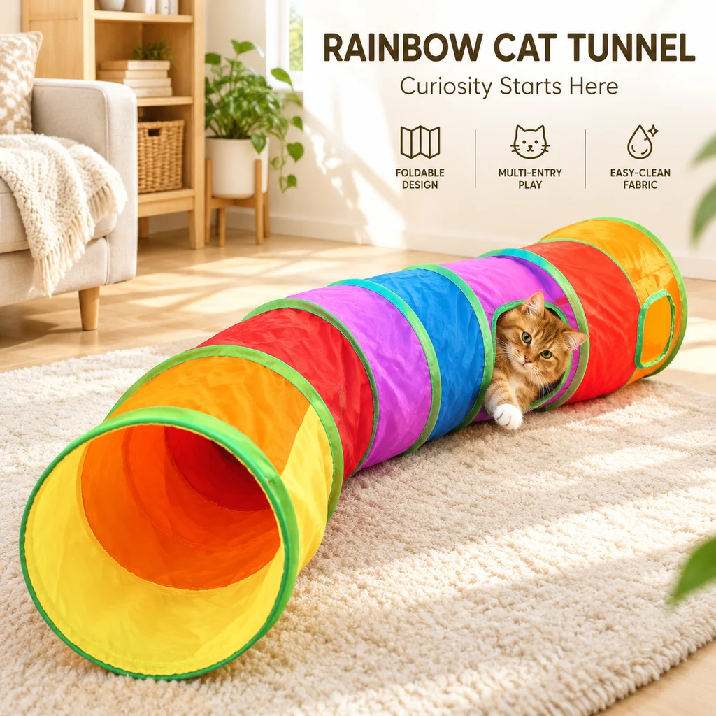 Cat Tunnel Toy Rainbow Channel Kitten Play Tube Interactive Cat Teaser Wand Self Entertainment Boredom Relief Burn Energy