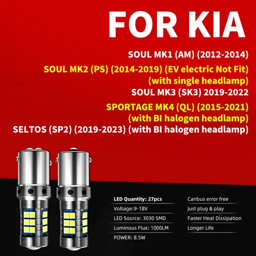 Imagen 2 del producto 2 luces LED de circulación diurna para coche, bombillas de estacionamiento DRL para Kia Soul 1/2/3 AM PS SK Sportage 4 QL Seltos SP2 2022 2021 2020 2019 2018