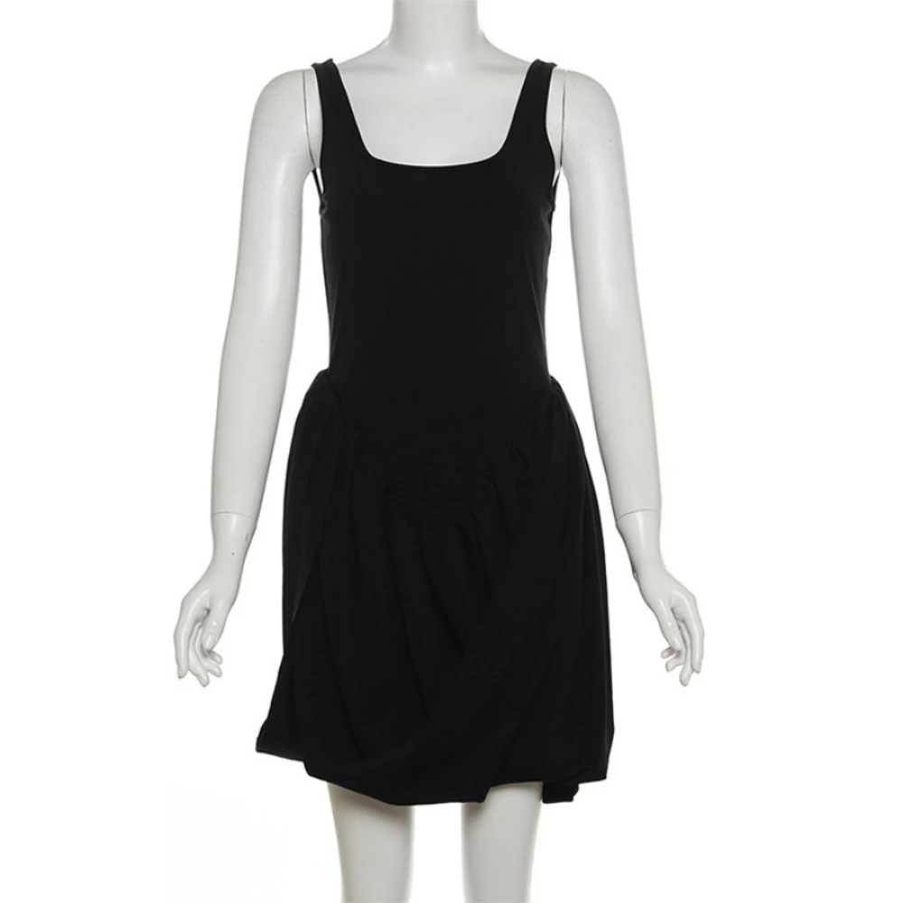 TWOTWINSTYLE Sukienki damskie bez pleców, z kwadratowym dekoltem, bez rękawów, z wysokim stanem, z nieregularnym dołem, seksowne mini sukienki damskie, nowe