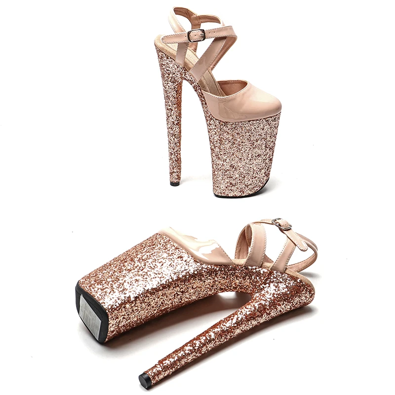 Leecabe 23CM / 9inches  Patent  PU  with Glitter   fashion  closed  toe  Platform High Heels Sandals Pole Dance shoes