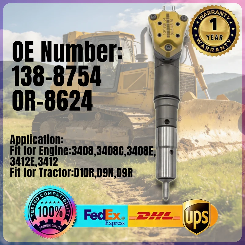 

Fuel Injector 138-8754 0R-8624 1388754 0R8624 for Caterpillar CAT Engine 3408 3408C 3408E 3412E 3412 Tractor D10R D9N D9R