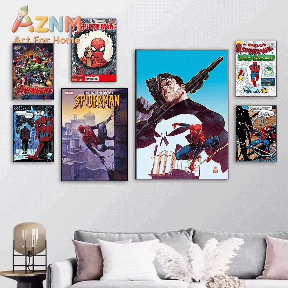 Marvel Spider Man Spider Island City Skyline Comic Cover Canvas Wall Art Unframed Canvas Poster Print for Boys Bedroom Game Ro