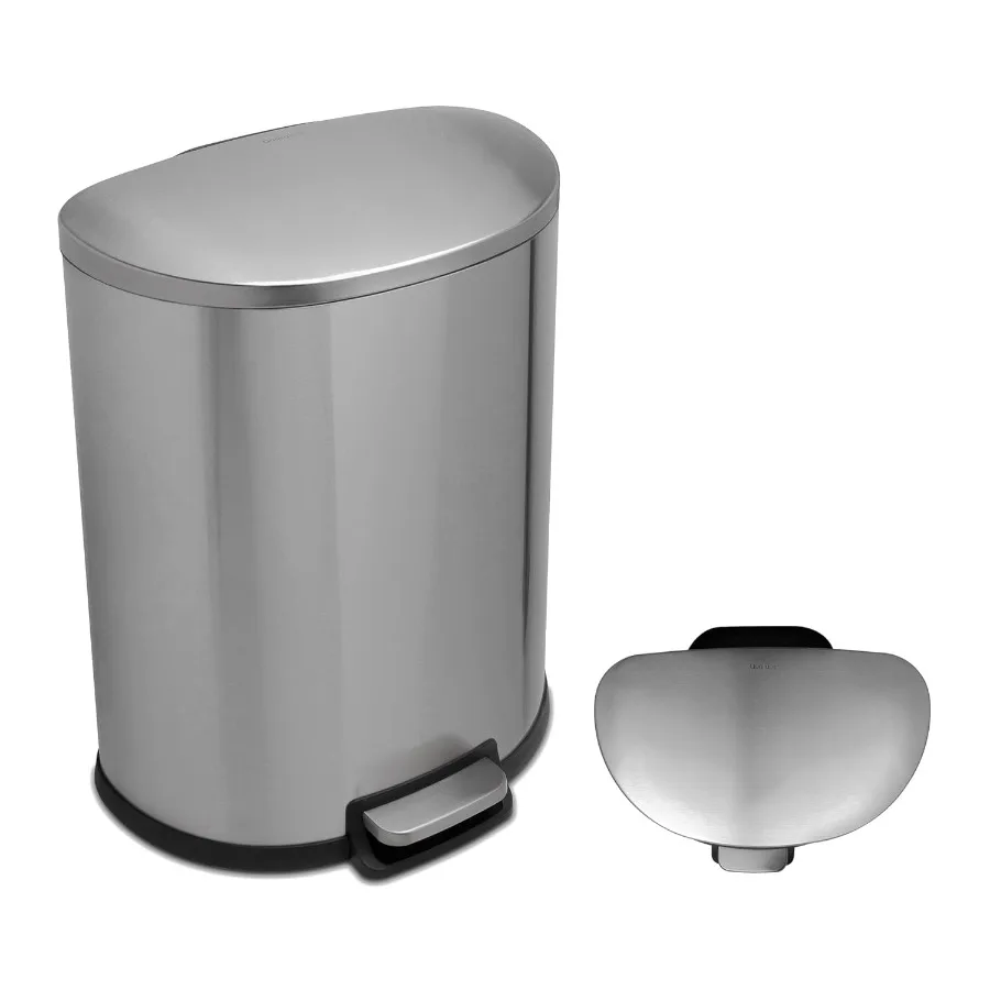 QUALIAZERO 50L 13 Gallon Stainless Steel Trashcan Soft Close Lid and Smudge-Free Finish Ideal for Home and Business Use D Shape