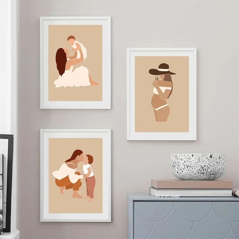 1pc frameless Canvas Painting Pregnant Mommy Baby Mother Child Nordic Minimalist Wall Art Print Canvas Painting Posters for Livi