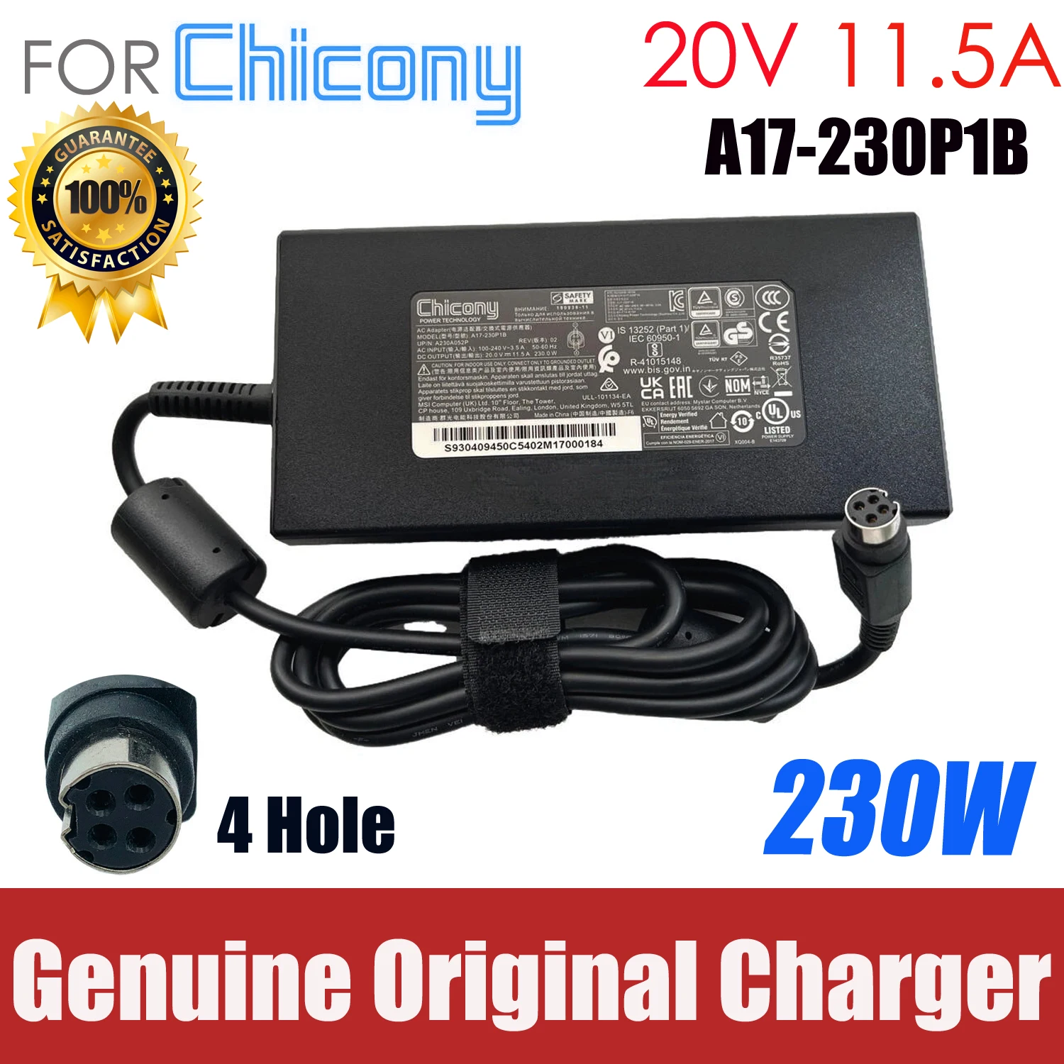

Genuine Chicony A17-230P1B 20V 11.5A 230W AC Adapter Charger For CLEVO P751DM-G P751ZM P750DM-G Power Supply 4 Pin Female Plug