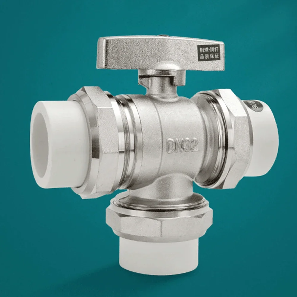 

PPR 3 Way Ball Valve L-type Brass Nickel-plated Three-way Valve Water Distributor Pipe Fittings DN25/DN20