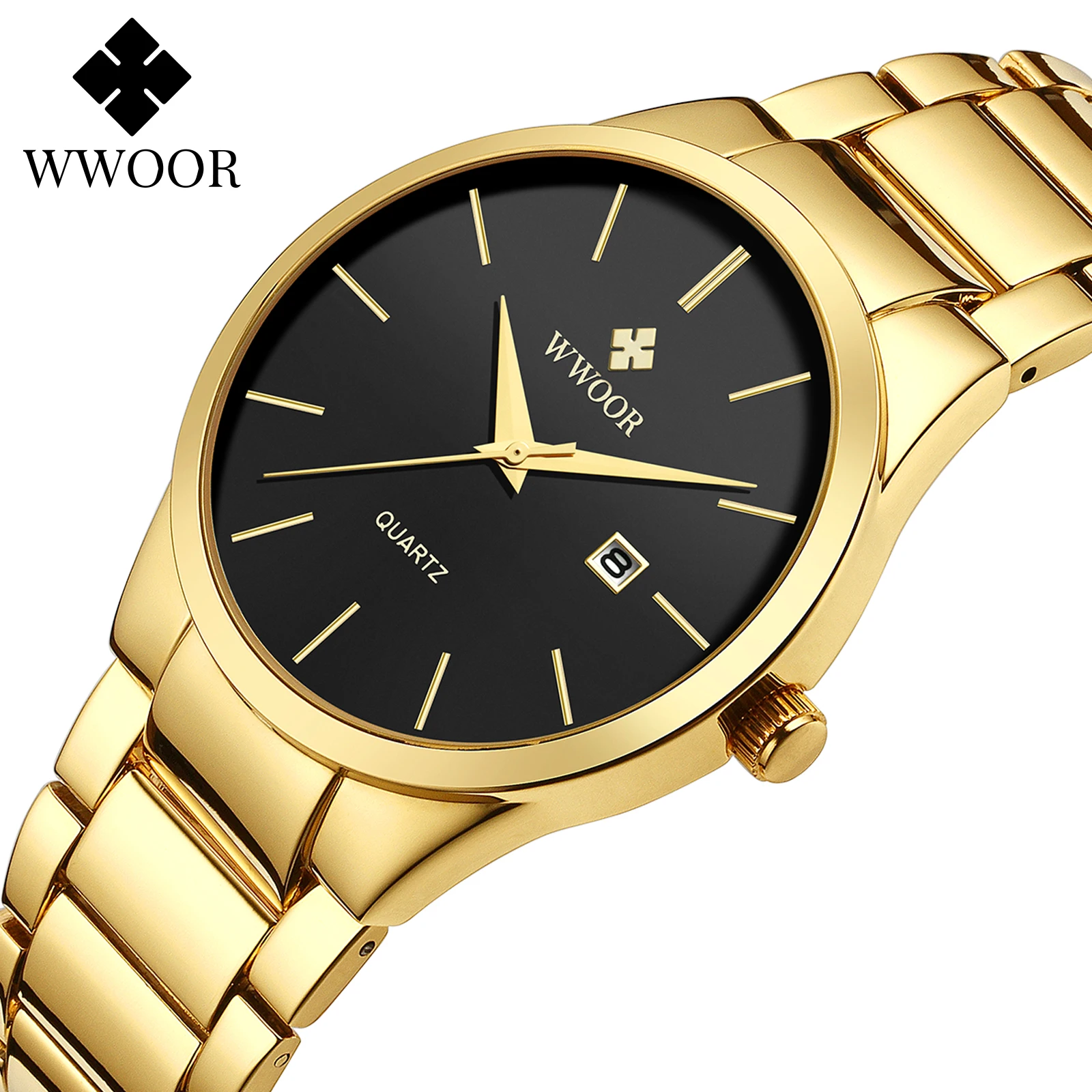 

WWOOR Luxury Watch Men Business Sports Mens Quartz Wristwatches Gold Stainless Steel Waterproof Automatic Date Relogio Masculino