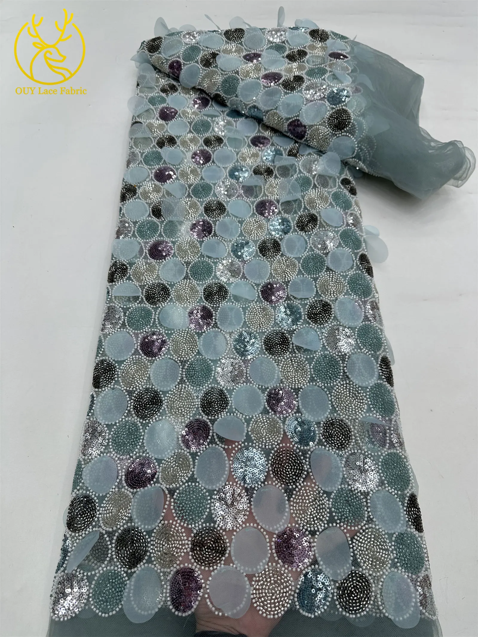 Il più nuovo tessuto africano del pizzo in rilievo 2025 di alta qualità di lusso francese nigeriano paillettes tulle tessuto di pizzo abiti da festa di nozze