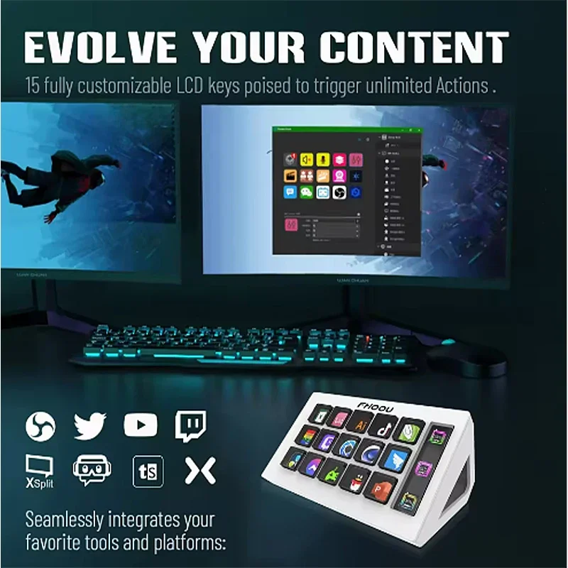 StreamDeck Mini Visual Keyboard LCD Button 15Keys Live Content Creation Controller Custom Button For Windows/MacOS Kryboard Gift