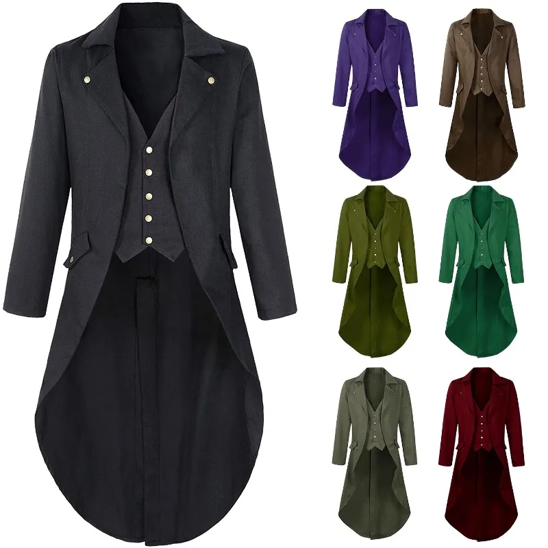 

Men Retro Tailcoat Suit Jacket Halloween Costumes Long Jacket Victorian Frock Coat Cosplay Male Single Breasted Swallow Uniform