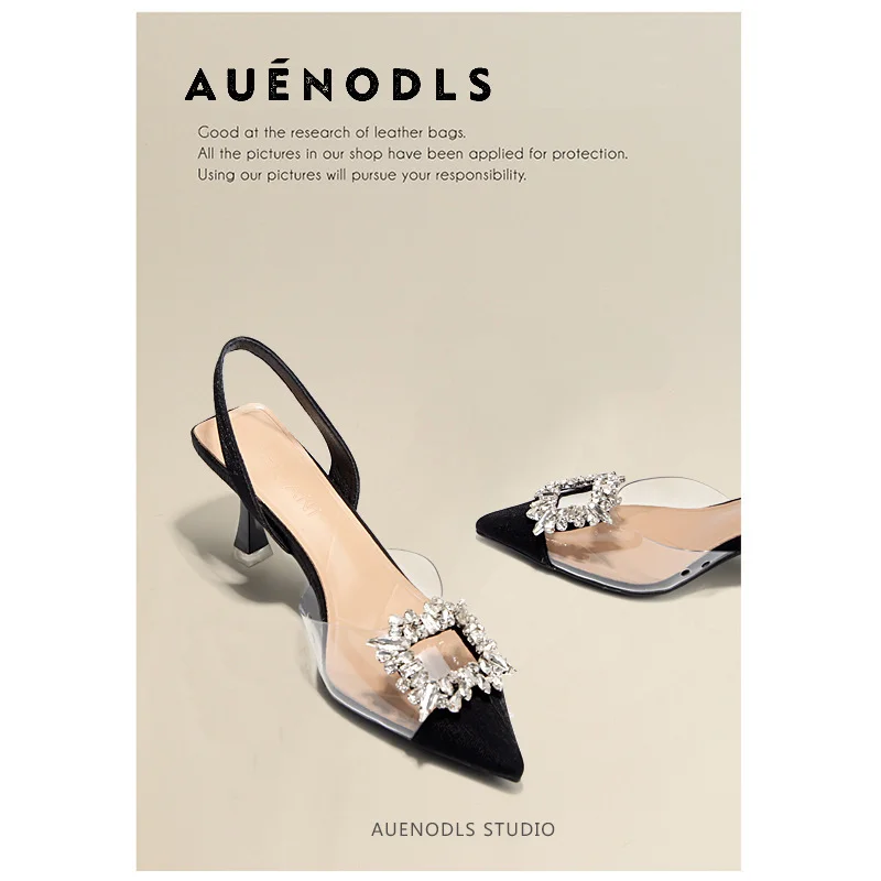 Spring Transparent Square Buttoned Back Hollow Thin Heel Sandals Career Pointed High Heel Single Shoe Woman Zaptos Mujer