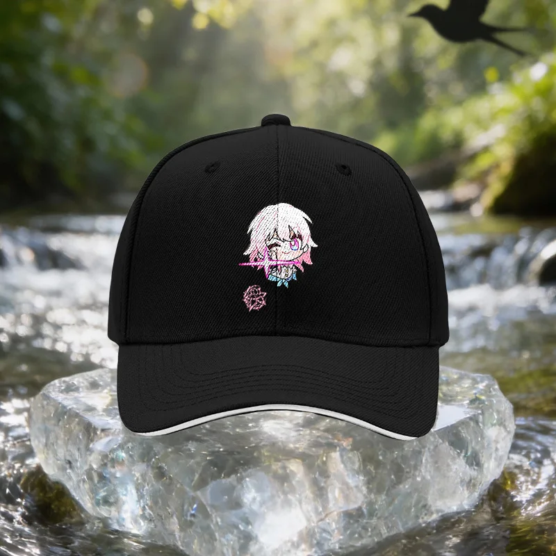 Anime Pink Hair Cute Winking Sandwich Baseball Cap, Unisex Easy Lightweight Adjustable Outdoor Sun Hat, Ideal Gift for Travel, P