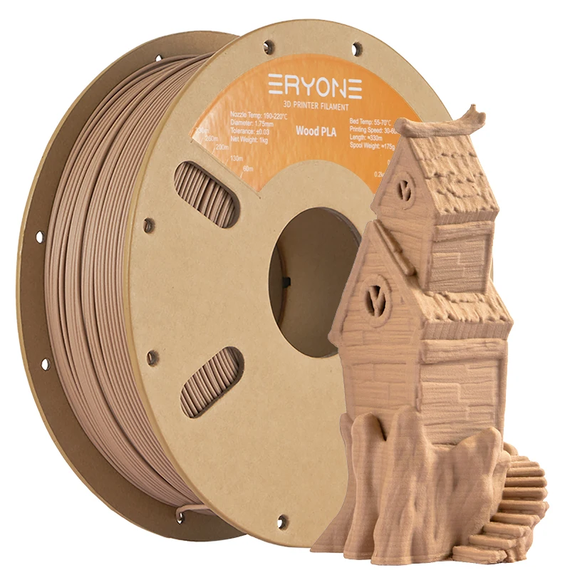 Eryone-filamento PLA de madera, carrete de alta calidad, Color claro (1KG/2,2 lbs)-1,75mm para impresora 3D FDM, 1kg, envío rápido