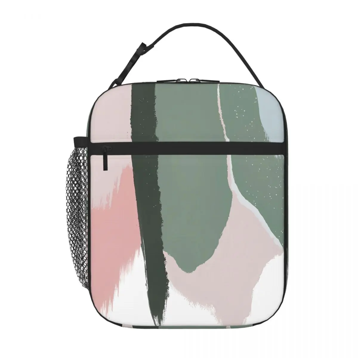 Bestselling Abstract Art Paint Brush Strokes In Blush Pink Sage Bold Color Portable Lunch Bag Business Travel Meal Lunch Handbag