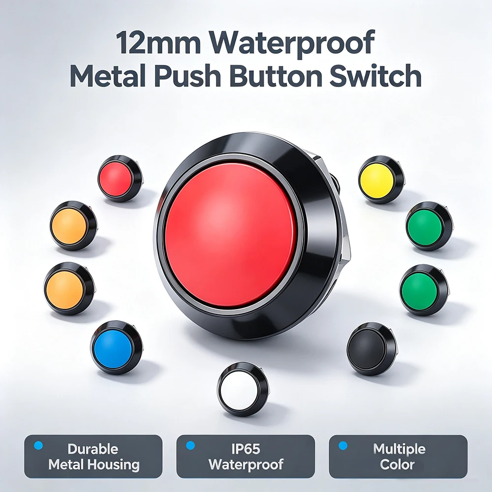 Aliminum Anode 12mm Momentary Ball Push Button Switch Waterproof Black Red Green Head Home Improvement