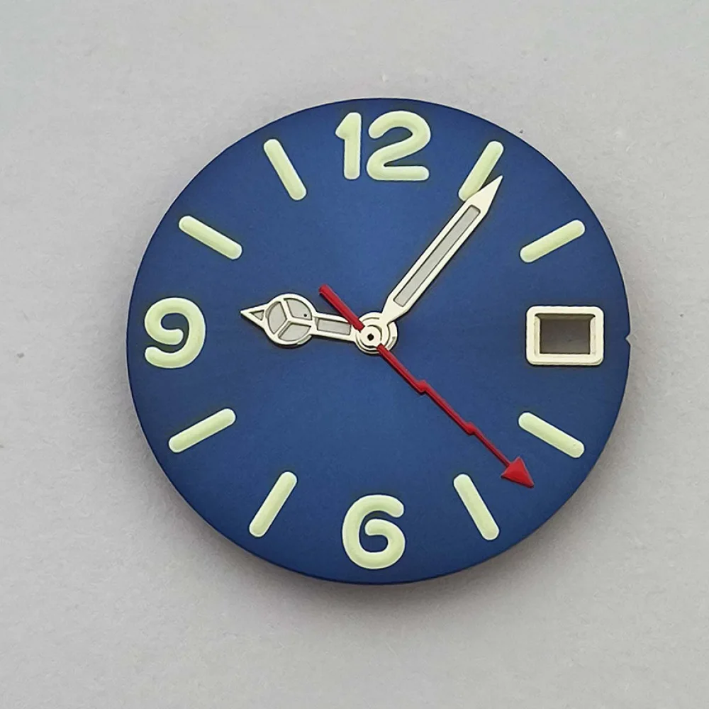 Esfera de reloj esmerilada de 28,5mm, esfera luminosa verde, esfera de calendario único + manecillas de reloj para movimiento NH35 NH36 4R 7S