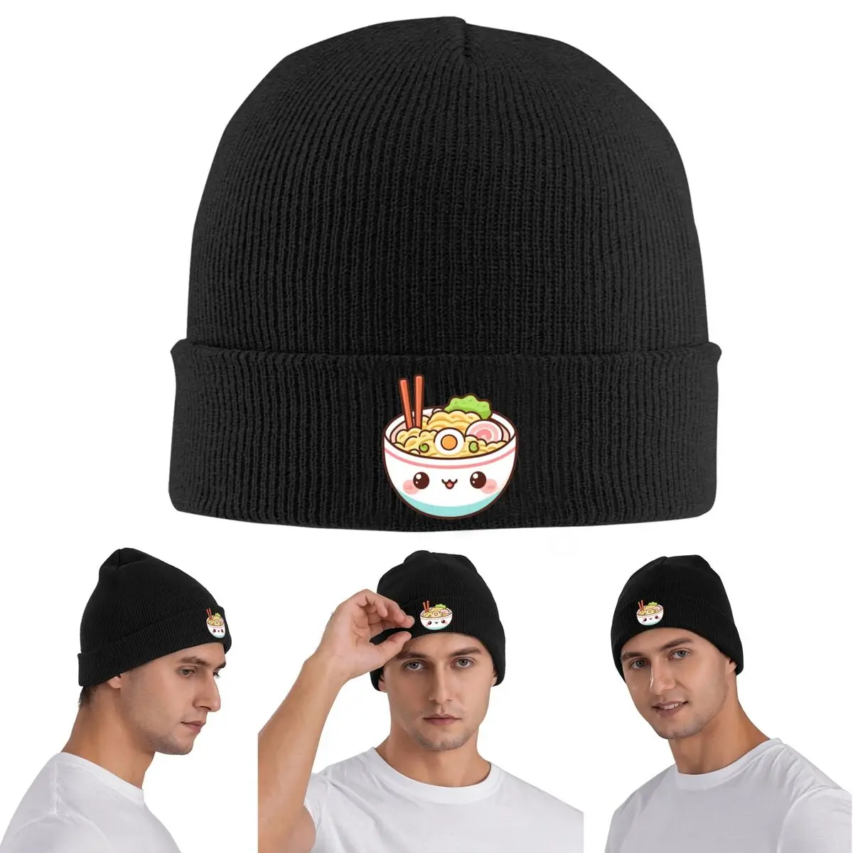 

Kawaii Ramen Bowl, теплая вязаная шапка, зимняя вязаная шапка, шапка Skullies, шапки в стиле хип-хоп для унисекс