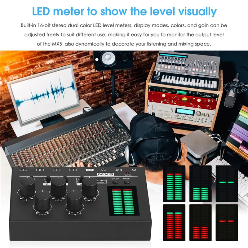 

A75T MX5 Ultra Low Noise Stereo 4-Channel Audio Mixer Mini 6.35/3.5Mm Mono For Club/Studio Bar