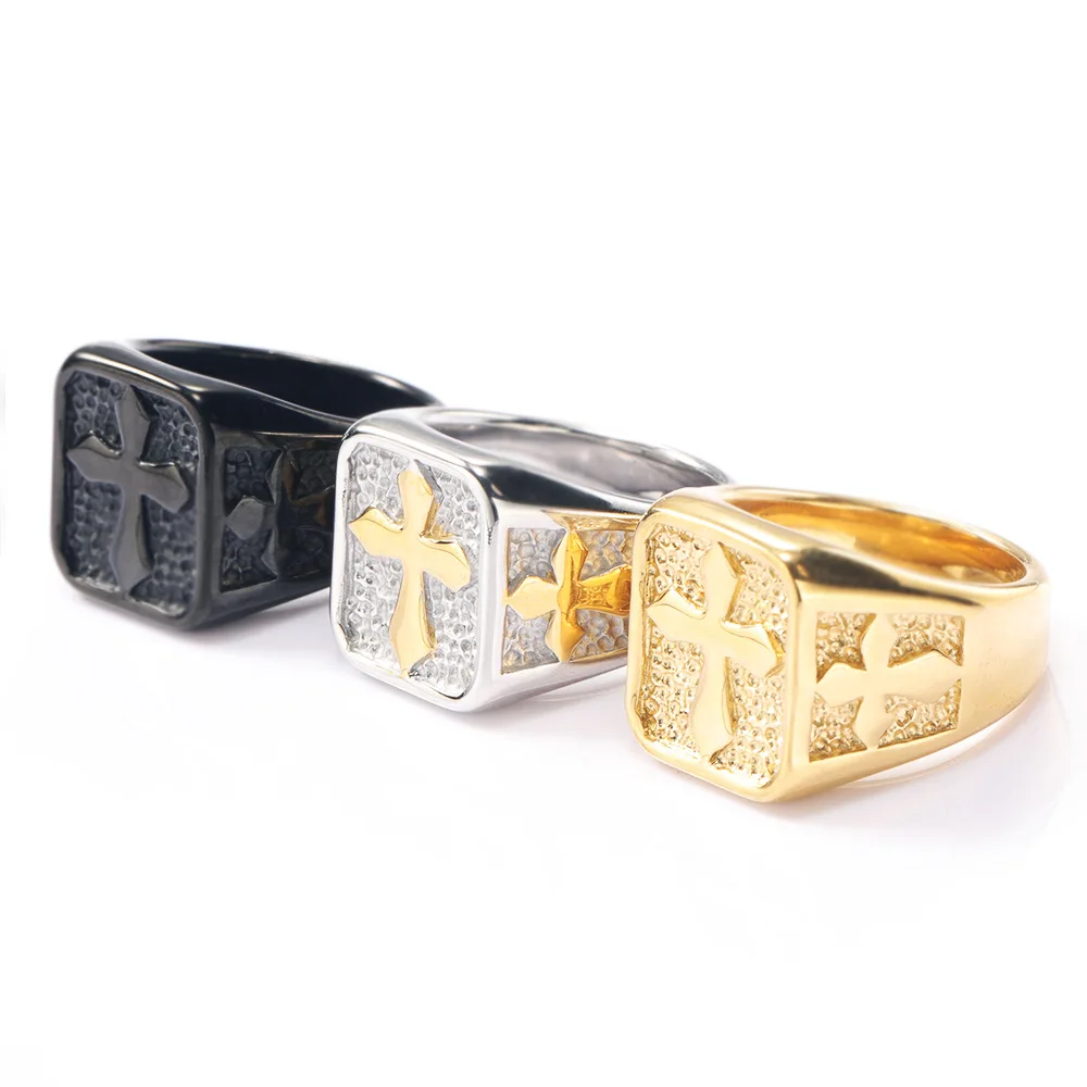 Black gold silver Christian Cross Pattern Men's Ring Templar Knight Crusader Knight Accessories Party Jewelry Men's Gift